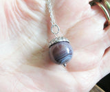 Botswana Agate Gemstone Silver Acorn Pendant Necklace