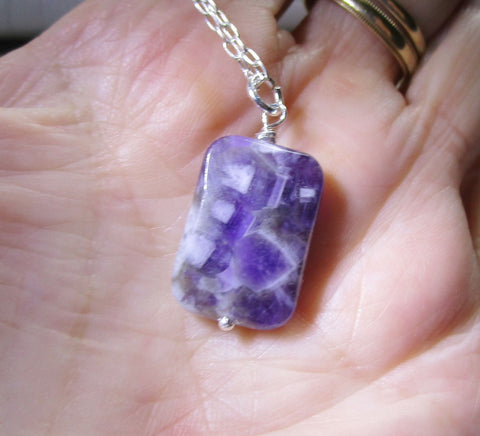 Chevron Amethyst Purple Crystal Pendant Necklace