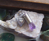 Elestial Amethyst Quartz Crystal Bullet Heart Jewelry Necklace