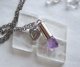 Elestial Amethyst Quartz Crystal Bullet Heart Jewelry Necklace