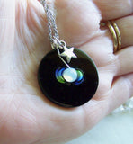 Triple Moon Opalite Black Onyx Disc Pendant Necklace