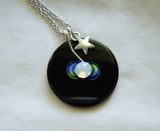 Triple Moon Opalite Black Onyx Disc Pendant Necklace