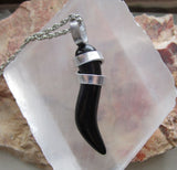 Black Onyx Little Horn Cornicello Wire Wrapped Pendant Necklace