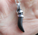 Black Onyx Little Horn Cornicello Wire Wrapped Pendant Necklace