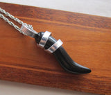 Black Onyx Little Horn Cornicello Wire Wrapped Pendant Necklace