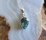 Teal Blue Fluorite Gemstone Sterling Silver Pendant Necklace