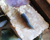 Blue Onyx Gemstone Horn Pendant Necklace