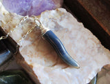 Blue Onyx Gemstone Horn Pendant Necklace