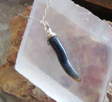Blue Onyx Gemstone Horn Pendant Necklace