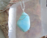 Blue Peruvian Opal Natural Gemstone Pendant Necklace