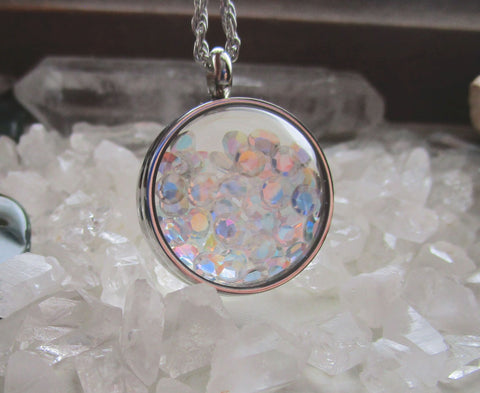 Preciosa Aurora Borealis Crystals Double Sided Glass Bubble Locket Necklace