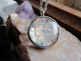 Preciosa Aurora Borealis Crystals Double Sided Glass Bubble Locket Necklace