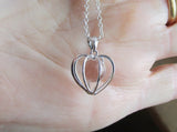 Silver Heart Cage Quartz Crystal Ball Pendant Necklace