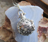 Caged Silver Stars Quartz Crystal Ball Pendant Necklace