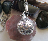 Caged Silver Stars Quartz Crystal Ball Pendant Necklace