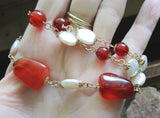 Natural Orange Carnelian and Baroque Button Pearl GF Necklace