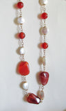 Natural Orange Carnelian and Baroque Button Pearl GF Necklace