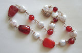 Natural Orange Carnelian and Baroque Button Pearl GF Necklace