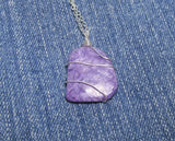 Purple Charoite Natural Gemstone Crystal Pendant Necklace