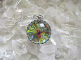 Vintage Faceted Czech Glass Rainbow Fireball Crystal Pendant Necklace