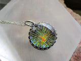 Vintage Faceted Czech Glass Rainbow Fireball Crystal Pendant Necklace