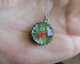 Vintage Faceted Czech Glass Rainbow Fireball Crystal Pendant Necklace