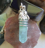 Silver Dragon's Head Green Fluorite Crystal Pendant Necklace