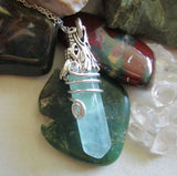 Silver Dragon's Head Green Fluorite Crystal Pendant Necklace