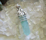 Silver Dragon's Head Green Fluorite Crystal Pendant Necklace