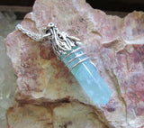 Silver Dragon's Head Green Fluorite Crystal Pendant Necklace