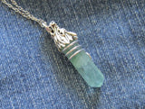 Silver Dragon's Head Green Fluorite Crystal Pendant Necklace