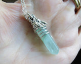 Silver Dragon's Head Green Fluorite Crystal Pendant Necklace