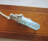 Silver Dragon's Head Green Fluorite Crystal Pendant Necklace