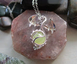 Silver Dragon Locket Cage with Yellow Citrine Crystal Ball Pendant Necklace