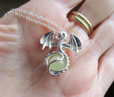 Silver Dragon Locket Cage with Yellow Citrine Crystal Ball Pendant Necklace