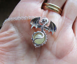 Silver Dragon Locket Cage with Yellow Citrine Crystal Ball Pendant Necklace