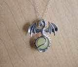 Silver Dragon Locket Cage with Yellow Citrine Crystal Ball Pendant Necklace