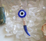 Evil Eye Blue Sodalite Gemstone Horn Pendant Necklace