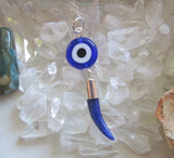 Evil Eye Blue Sodalite Gemstone Horn Pendant Necklace