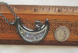 Double Sided Glass and Gunmetal Moon Locket Pendant Necklace