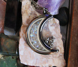 Double Sided Glass and Gunmetal Moon Locket Pendant Necklace