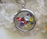 Rainbow Gemstones Double Sided Floating Locket Pendant Necklace