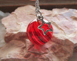 Red Striped Blown Glass Sphere Ornament Pendant Necklace