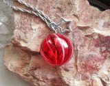 Red Striped Blown Glass Sphere Ornament Pendant Necklace