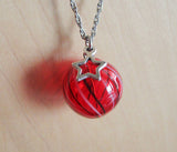 Red Striped Blown Glass Sphere Ornament Pendant Necklace