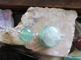 Green Fluorite Double Sphere Natural Crystal Pendant Necklace