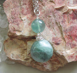 Green Fluorite Double Sphere Natural Crystal Pendant Necklace