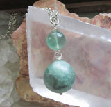 Green Fluorite Double Sphere Natural Crystal Pendant Necklace