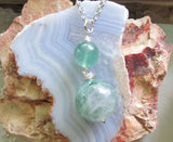 Green Fluorite Double Sphere Natural Crystal Pendant Necklace