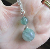 Green Fluorite Double Sphere Natural Crystal Pendant Necklace